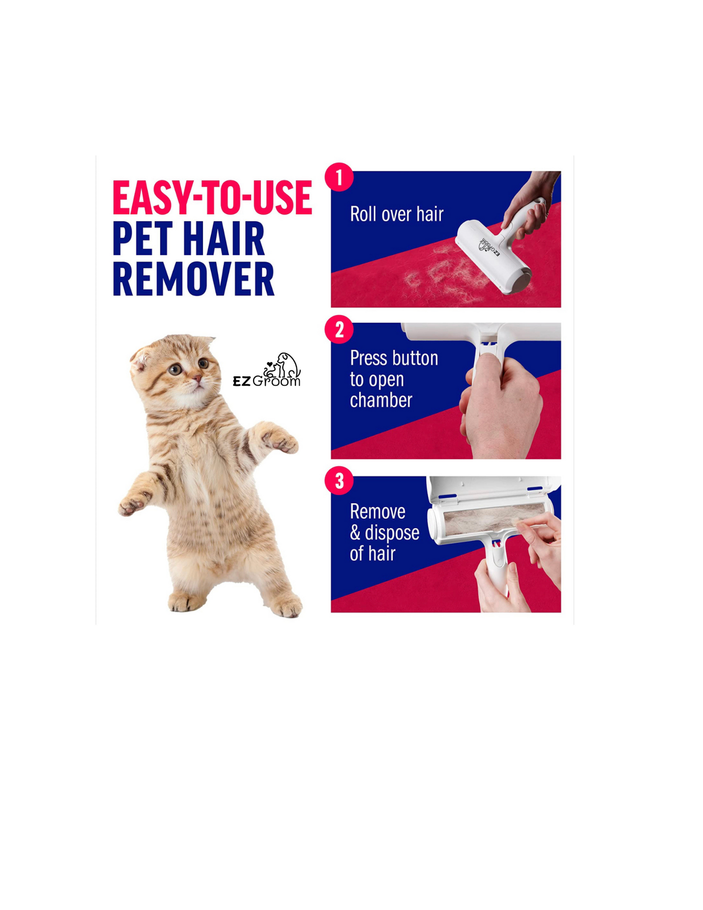 Pet Hair Remover - Reusable Cat and Dog Hair Remover for Furniture, Couch, Carpet, Car Seats or Bedding. Portable, Multi-Surface Lint Roller and Fur Removal Tool