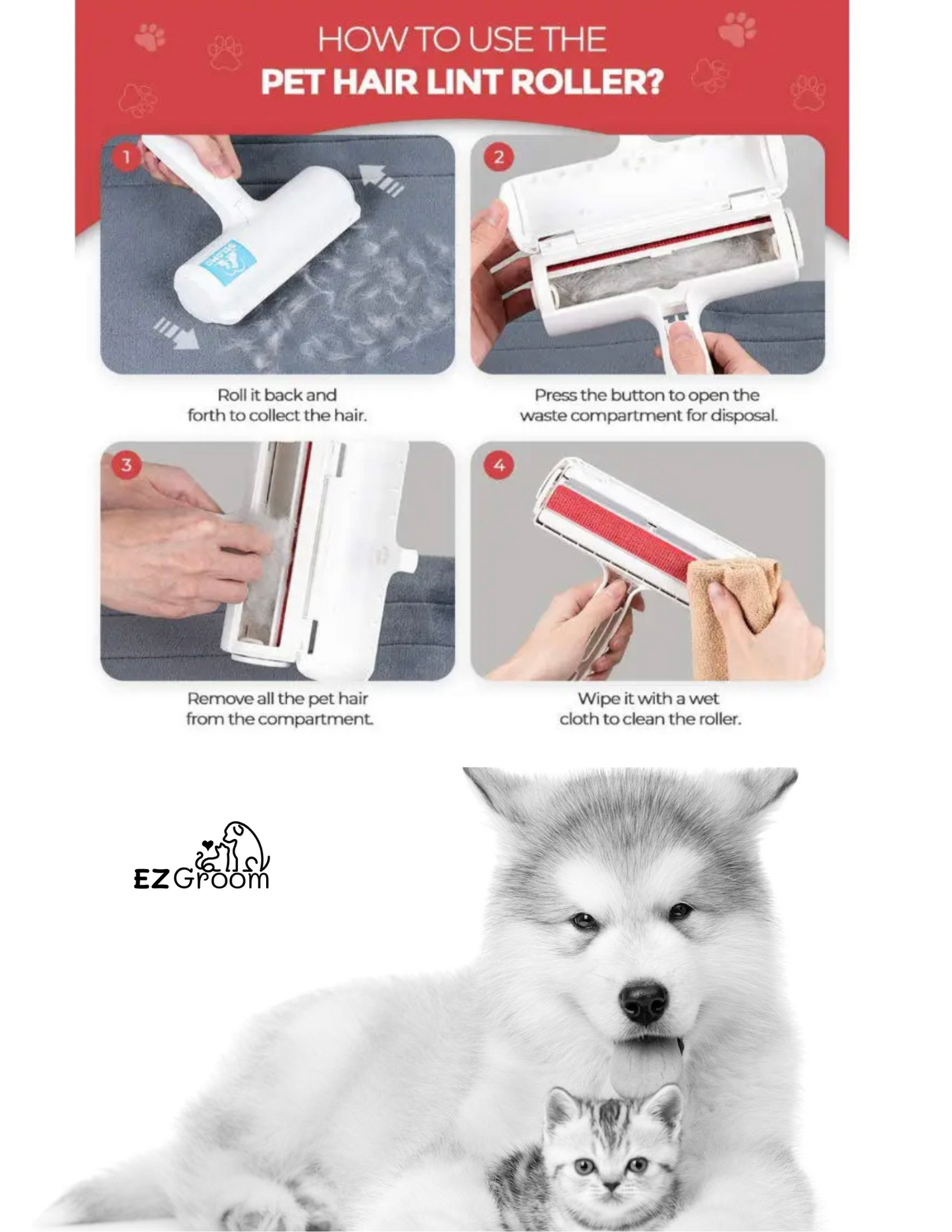 Pet Hair Remover - Reusable Cat and Dog Hair Remover for Furniture, Couch, Carpet, Car Seats or Bedding. Portable, Multi-Surface Lint Roller and Fur Removal Tool