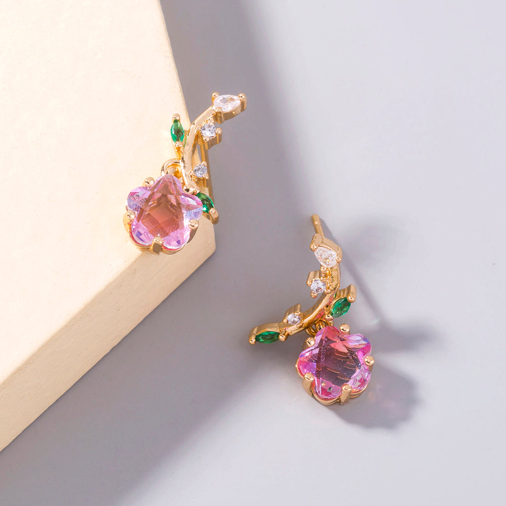 European and American jewelry plum blossom zircon earrings leaf flower ladies earrings earrings jewelry women