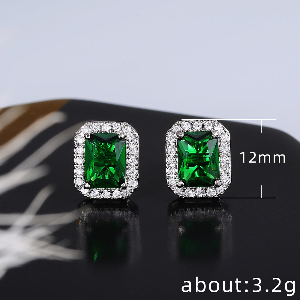 Full Diamond Inlaid Green Zircon Earrings