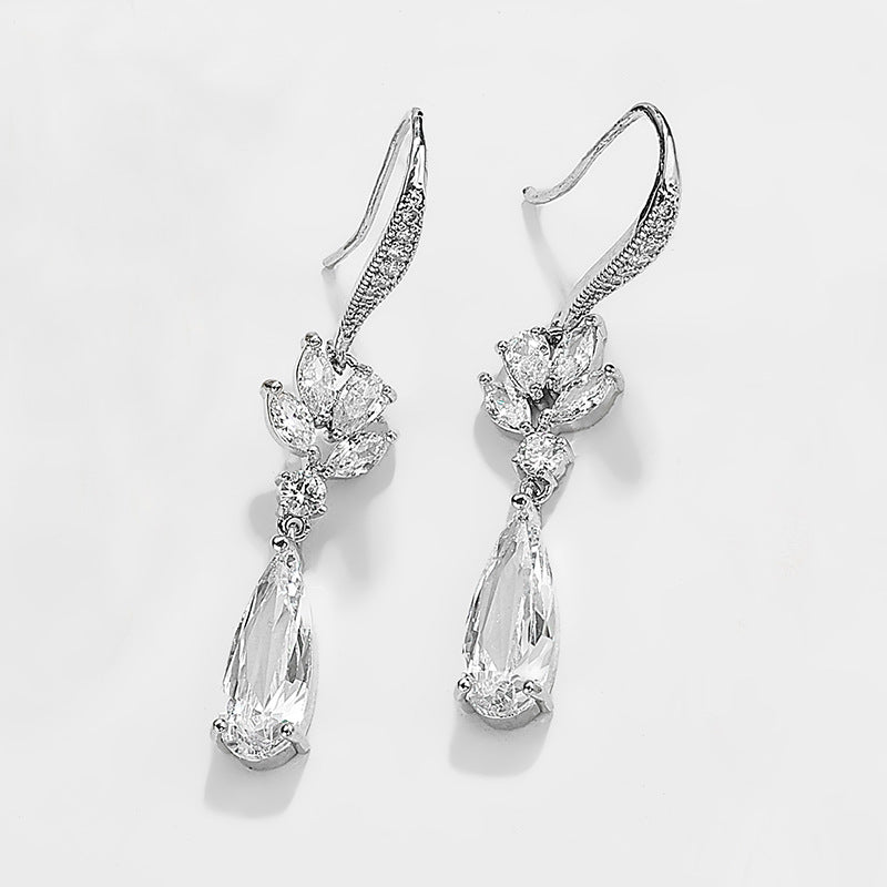 Korean Water Drop Long Wedding Earrings