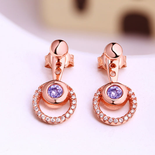 Diamond And Amethyst Stud Earrings Female Jewelry