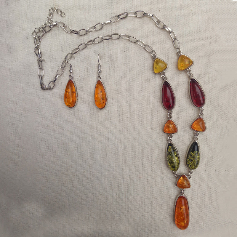 Two-piece imitation amber earrings and necklaces