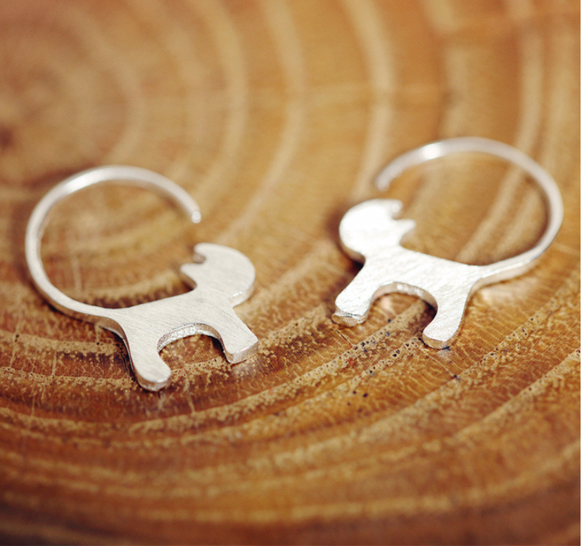 S925 Sterling Silver Stud Earrings Brushed Cat Earrings Korean Cute Cats Sterling Silver Jewelry Jewelry