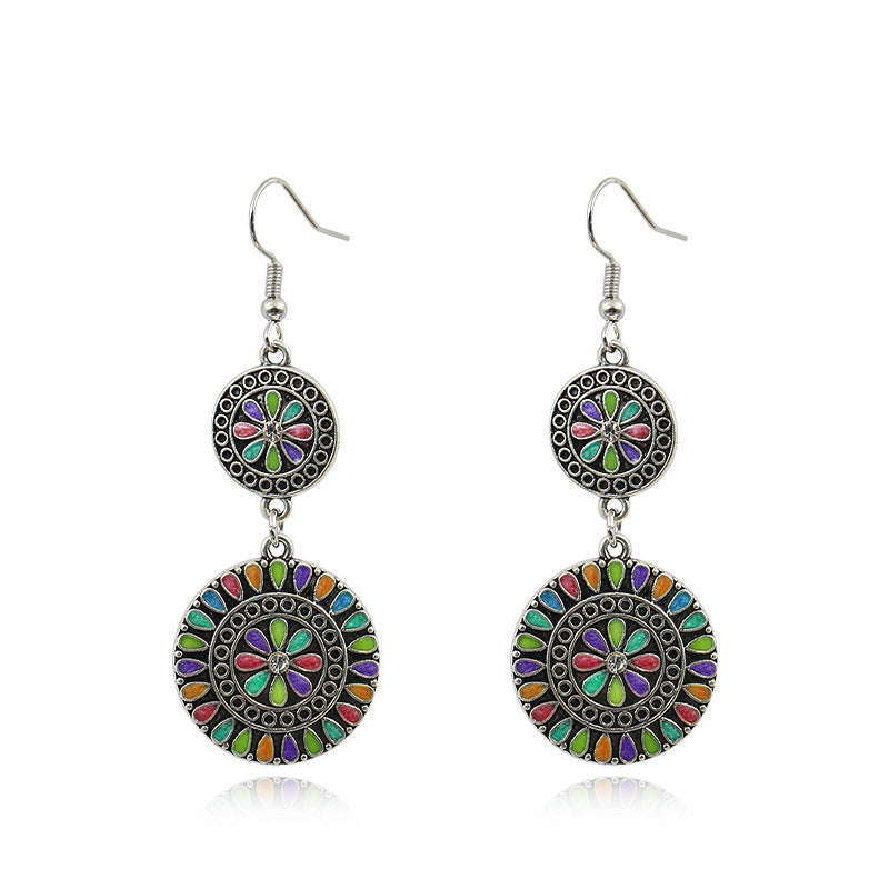 Round Flower Dripping Rhinestone Alloy Earrings