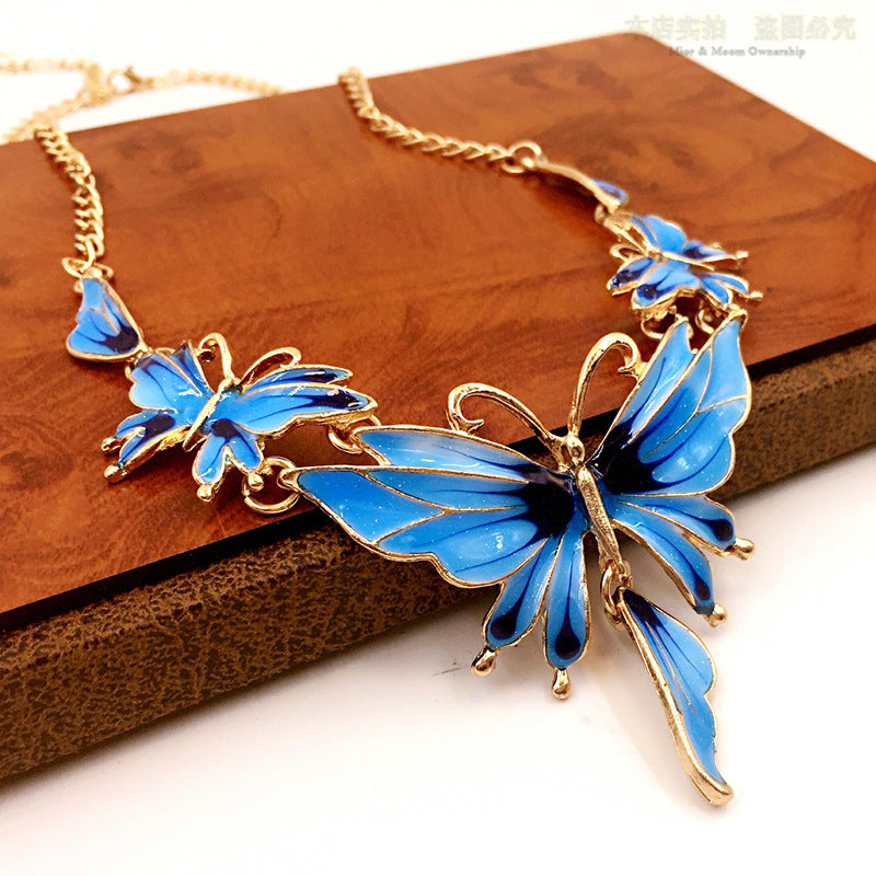 Drop Oil Butterfly Necklace Earring Set