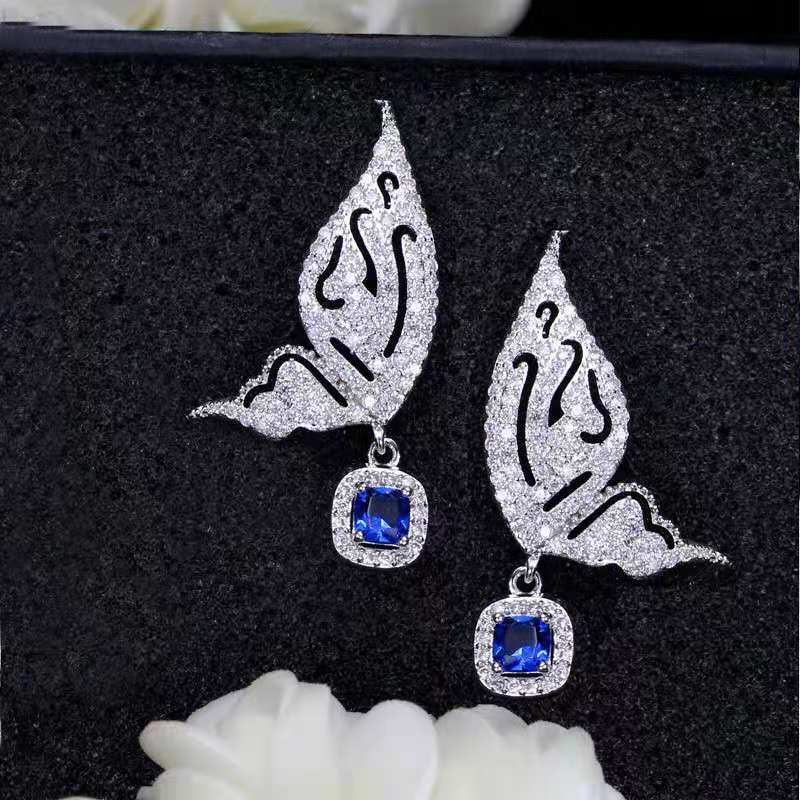 S925 Butterfly Zircon Set Two-piece Sterling Silver Pin Earring Necklace Set