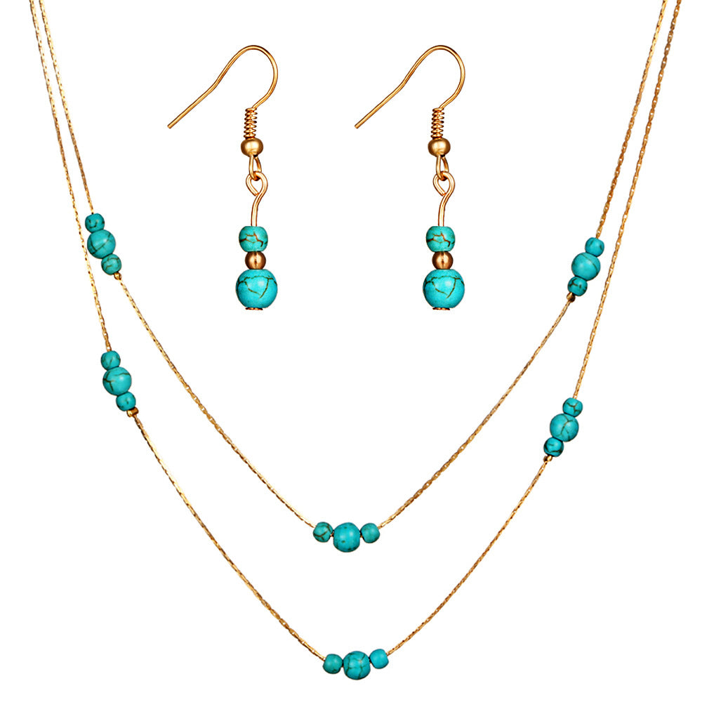 Round turquoise necklace and earrings set