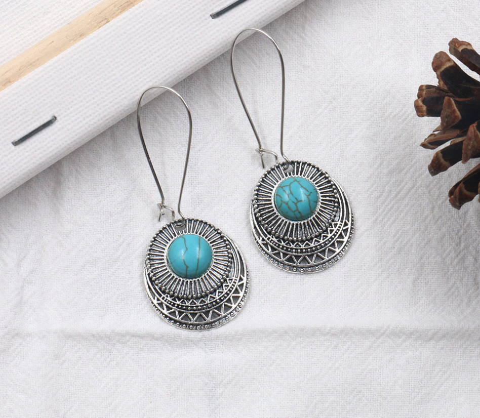 Green turquoise alloy earrings