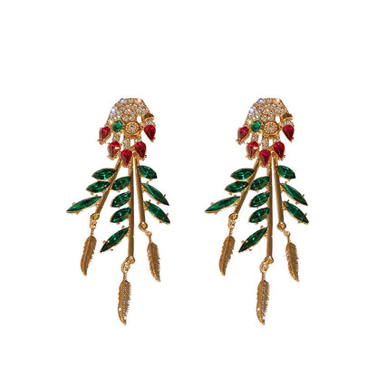 Diamond Drop Finger Feather Earrings