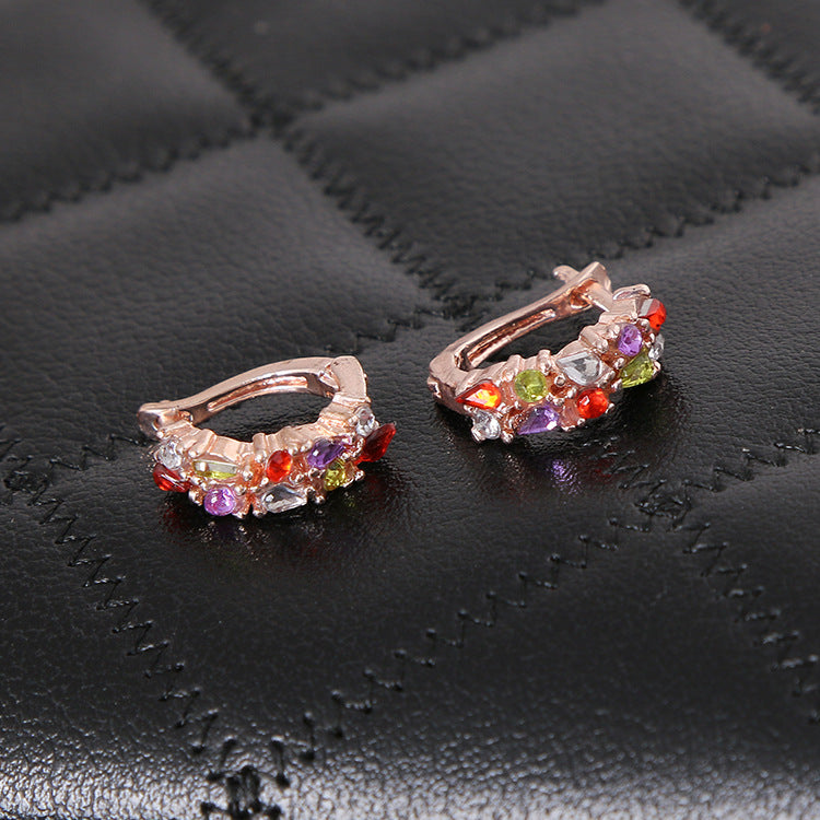 New Top Rose Gold Color Flower Jewelry Set Multicolor Cubic Zircon Earrings