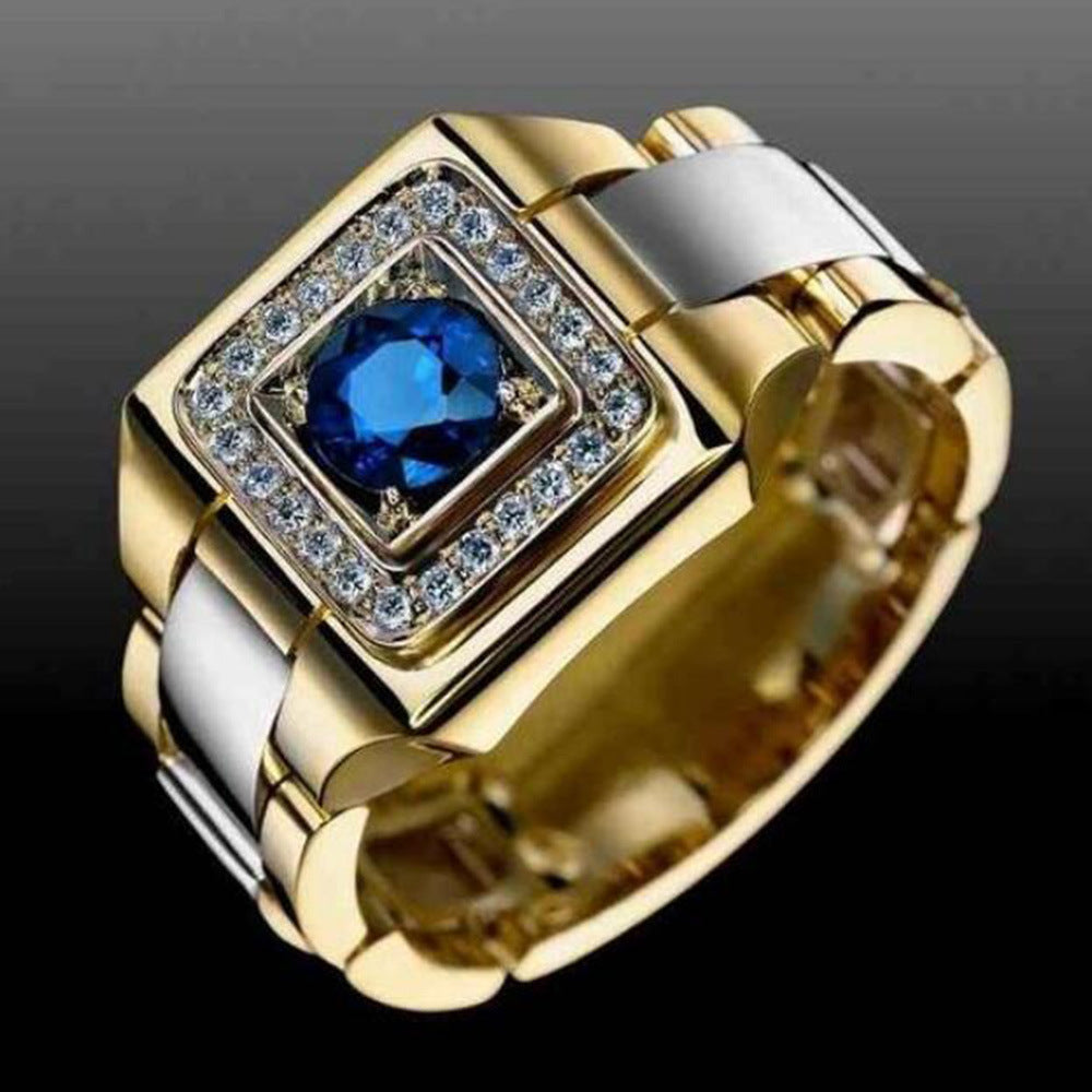 Inlaid Blue Gemstone Ring Luxury Men's Ring
