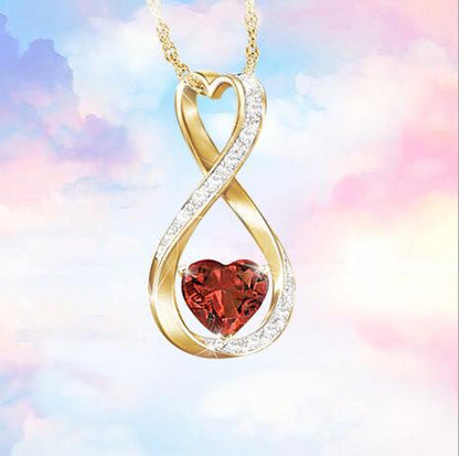Popular Rhinestone Crystal Gemstone Love Heart Drop Necklace