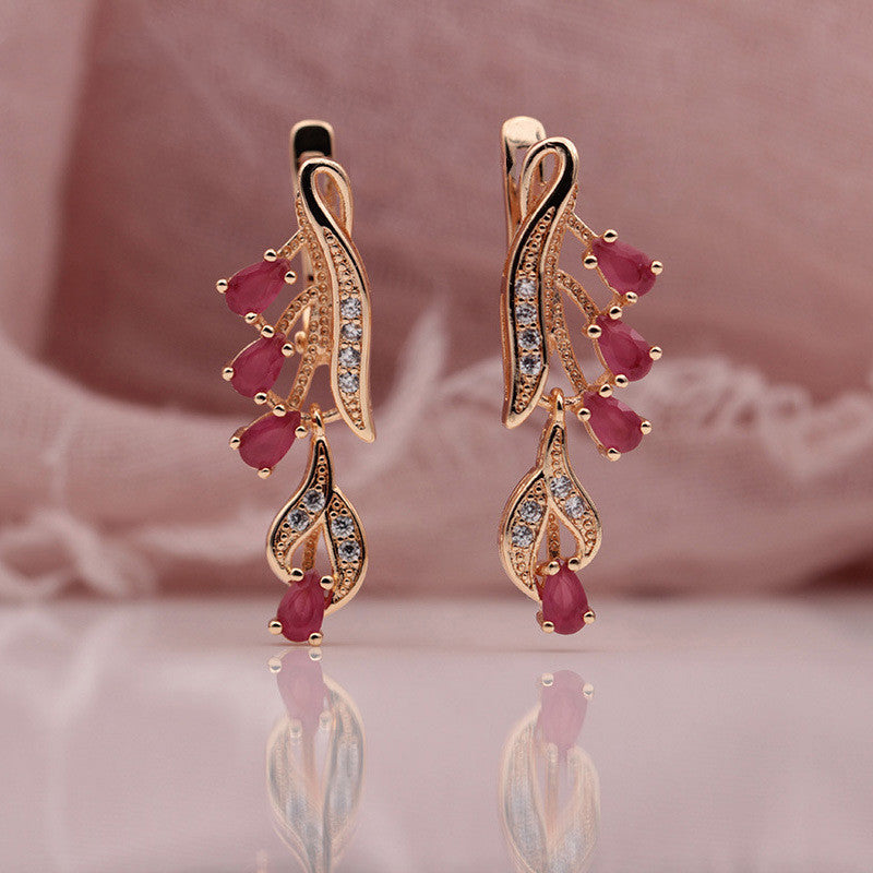 Rose Gold Multicolor Water Drop Natural Zircon Blue Crystal Earrings