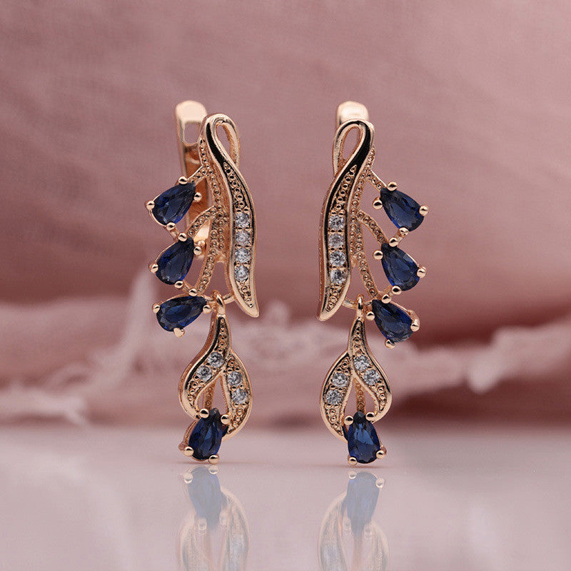 Rose Gold Multicolor Water Drop Natural Zircon Blue Crystal Earrings