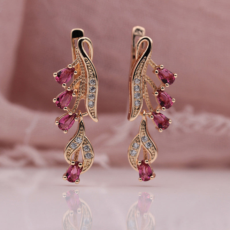 Rose Gold Multicolor Water Drop Natural Zircon Blue Crystal Earrings