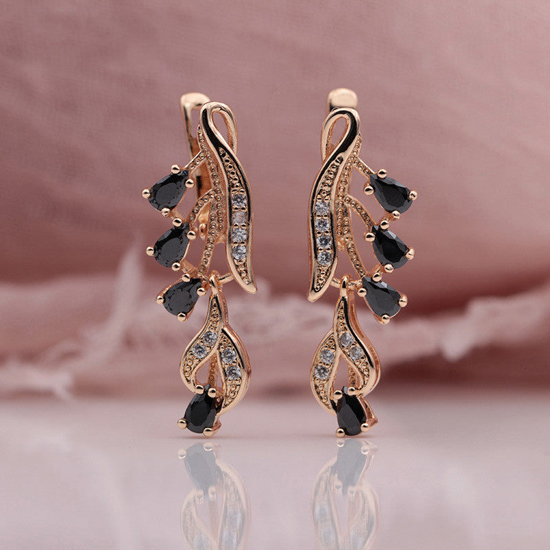 Rose Gold Multicolor Water Drop Natural Zircon Blue Crystal Earrings