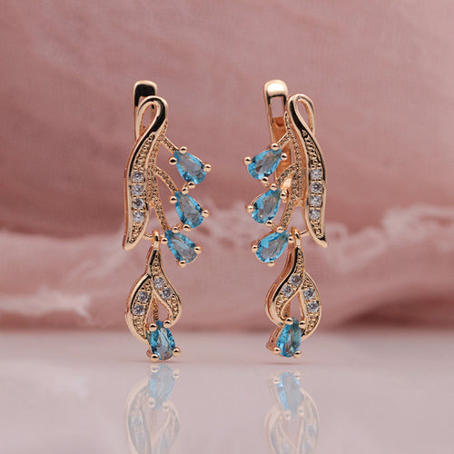 Rose Gold Multicolor Water Drop Natural Zircon Blue Crystal Earrings