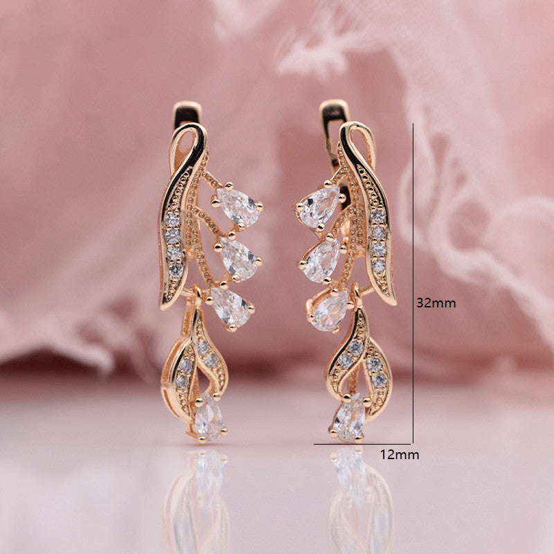 Rose Gold Multicolor Water Drop Natural Zircon Blue Crystal Earrings