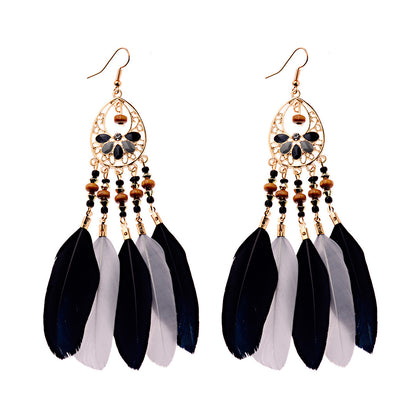 Exaggerated Bohemian Long Feather Earrings