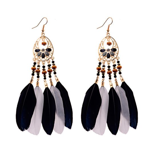 Exaggerated Bohemian Long Feather Earrings