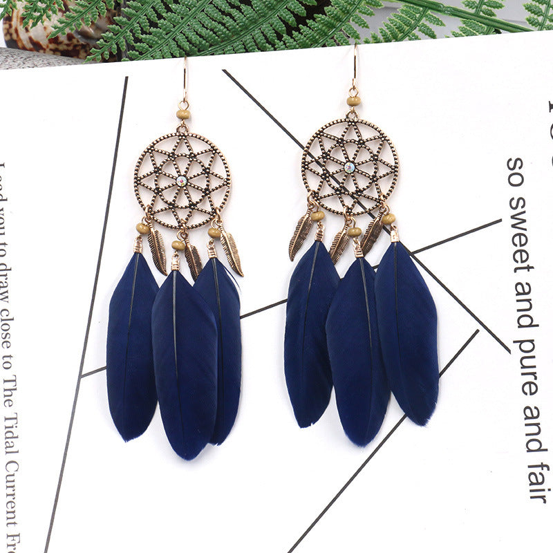 Exaggerated Bohemian Long Feather Earrings