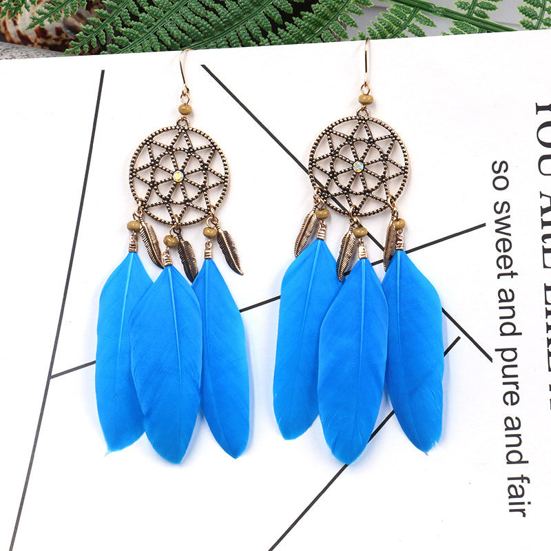 Exaggerated Bohemian Long Feather Earrings