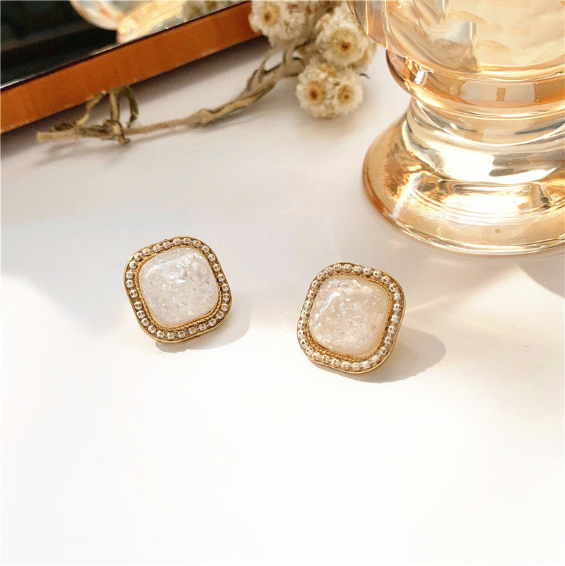 Simple Geometric Square Earring Stud Irregular Shell Broken Earring Female