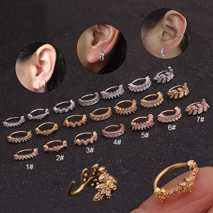 Micro-Set Zircon Nose Ring Leaf Earrings