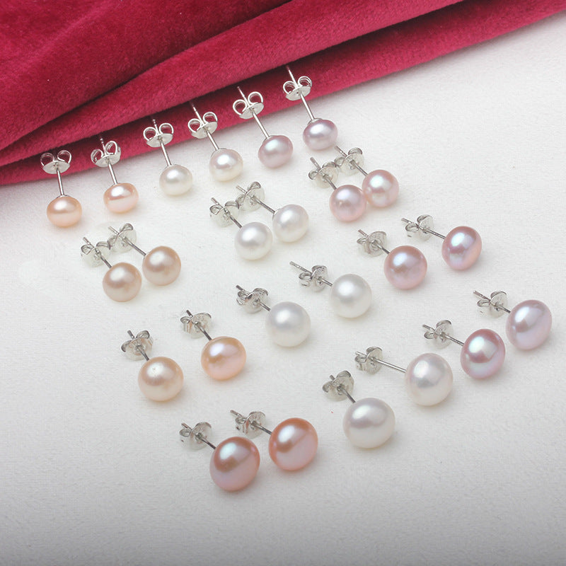 Freshwater Pearl 6-12mm Studs 925 Silver Pearl Earrings