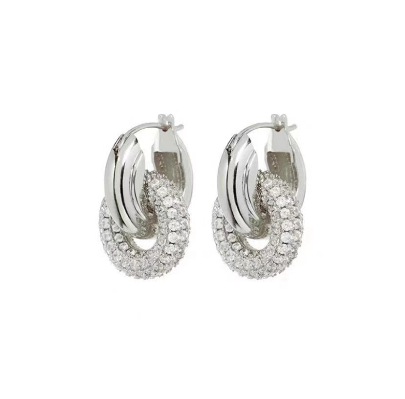 European And American Retro Diamond Earrings Double Ring