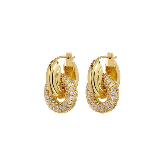 European And American Retro Diamond Earrings Double Ring