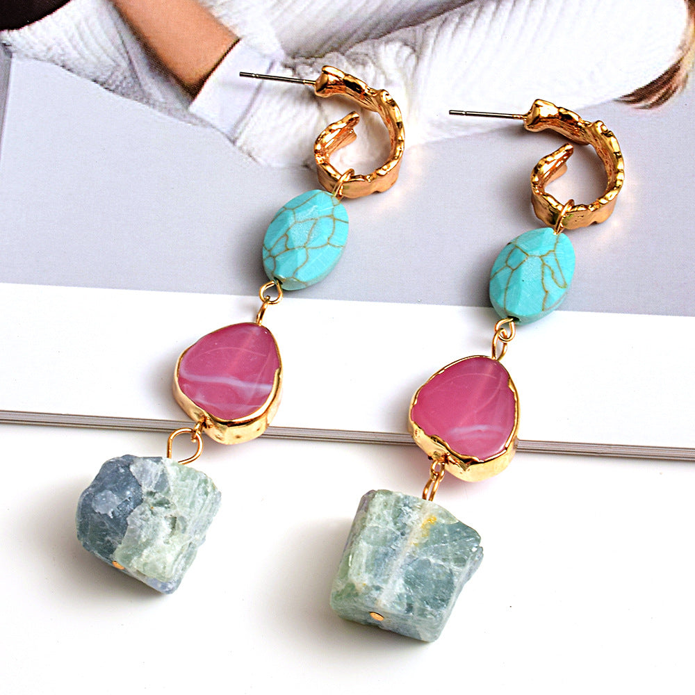 New Style Earrings European And American Style Long Stone Earrings