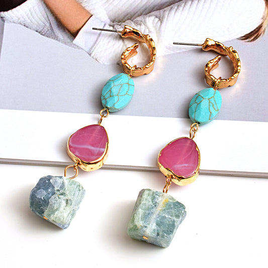 New Style Earrings European And American Style Long Stone Earrings