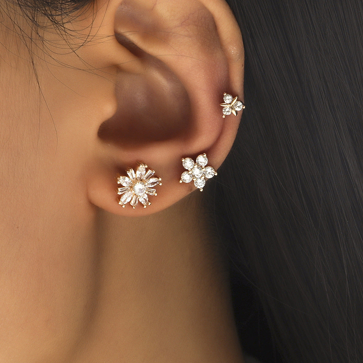 New Simple Star Small Diamond Earrings, Geometric Pearl Zircon Earrings Without Pierced Ears