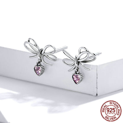 Sterling Silver Bow Set Ring Earrings Christmas Purple Zircon Jewelry