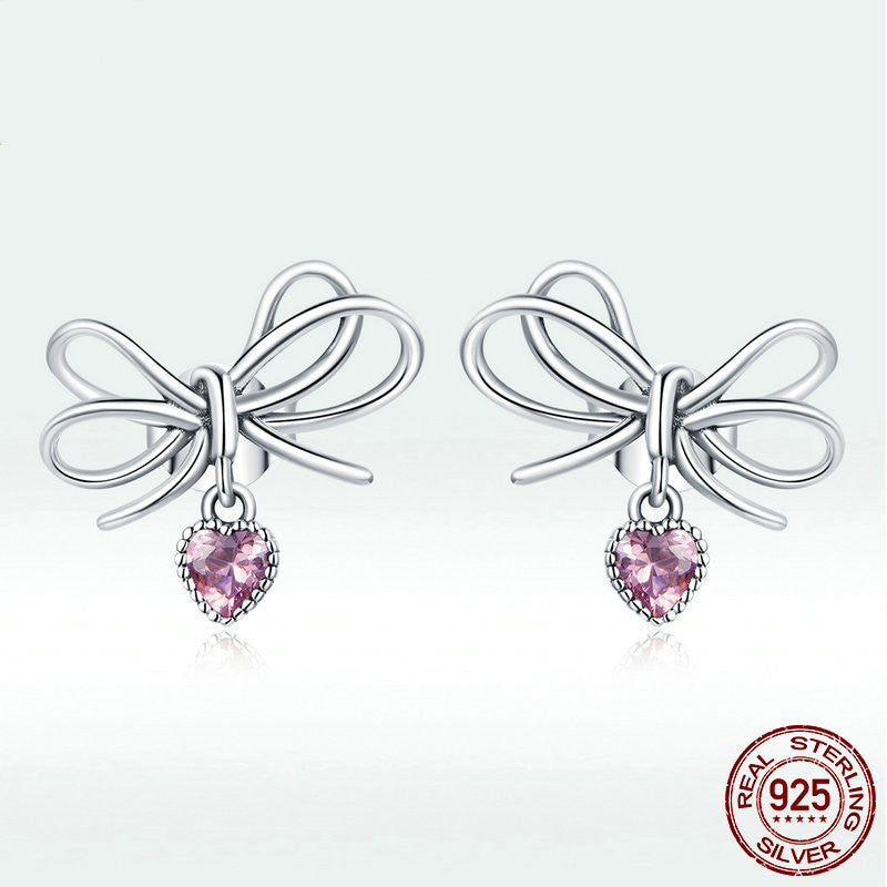 Sterling Silver Bow Set Ring Earrings Christmas Purple Zircon Jewelry