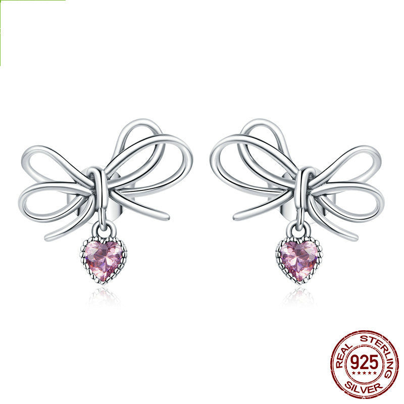 Sterling Silver Bow Set Ring Earrings Christmas Purple Zircon Jewelry