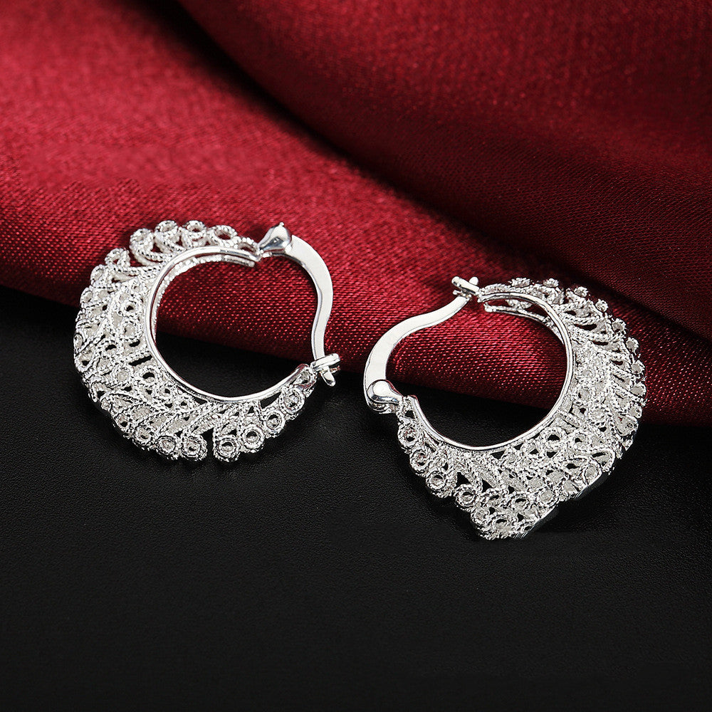 Explosive Jewelry Silver Openwork Woven Flower Earrings