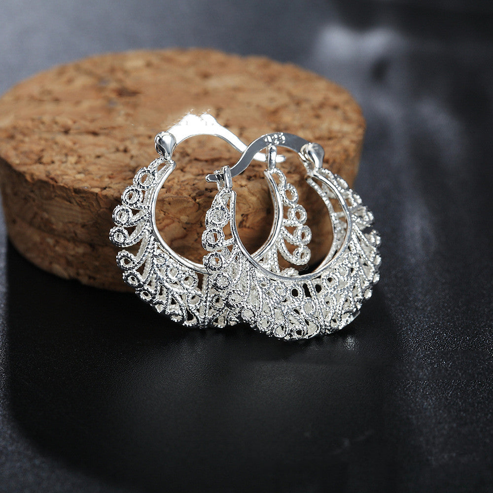 Explosive Jewelry Silver Openwork Woven Flower Earrings