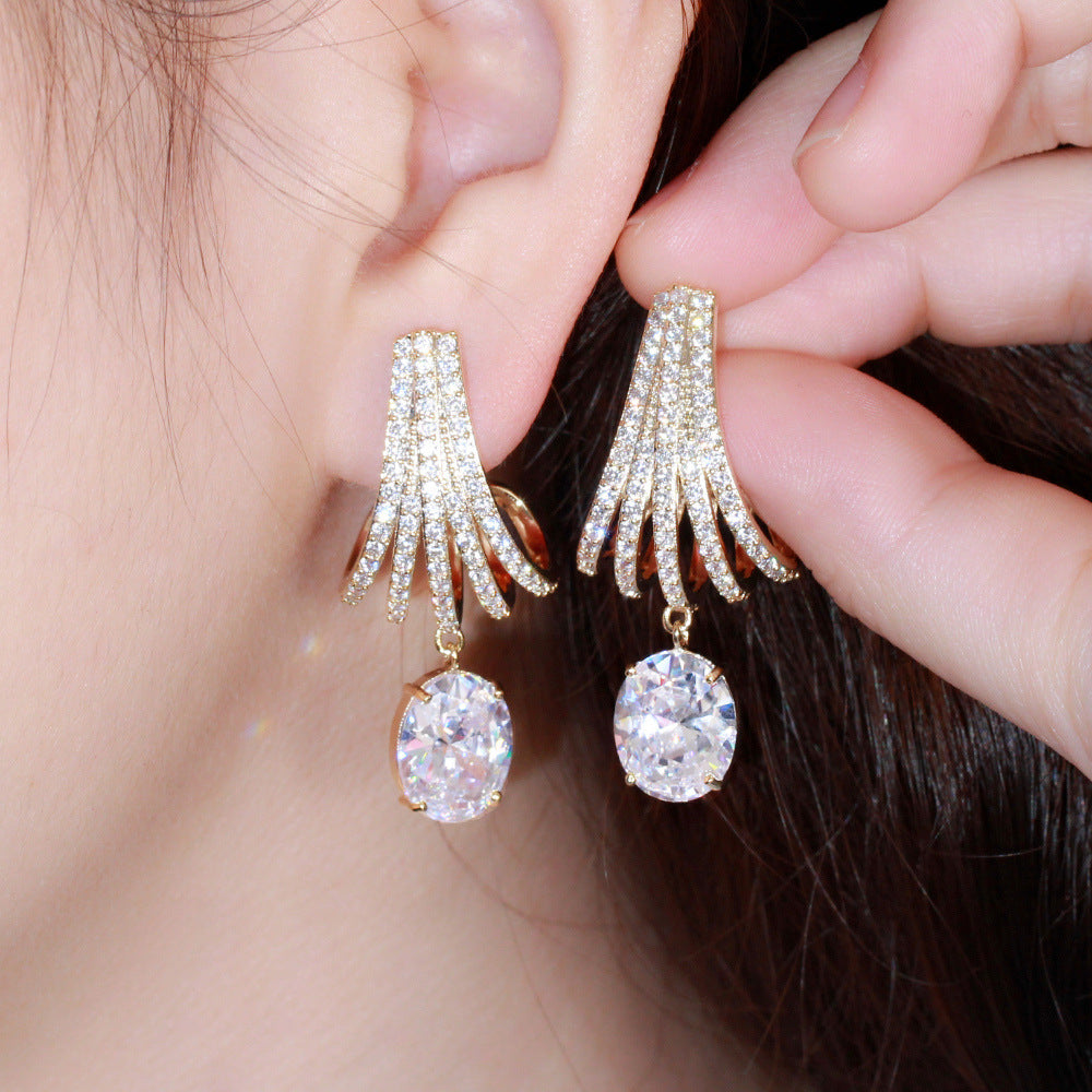 Korean Version Of The New Fashion Jewelry Brass Inlaid Colored Zircon Earrings Electroplating Platinum Earrings