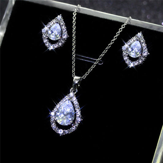 Shiny Zircon Wedding Necklace And Earring Set