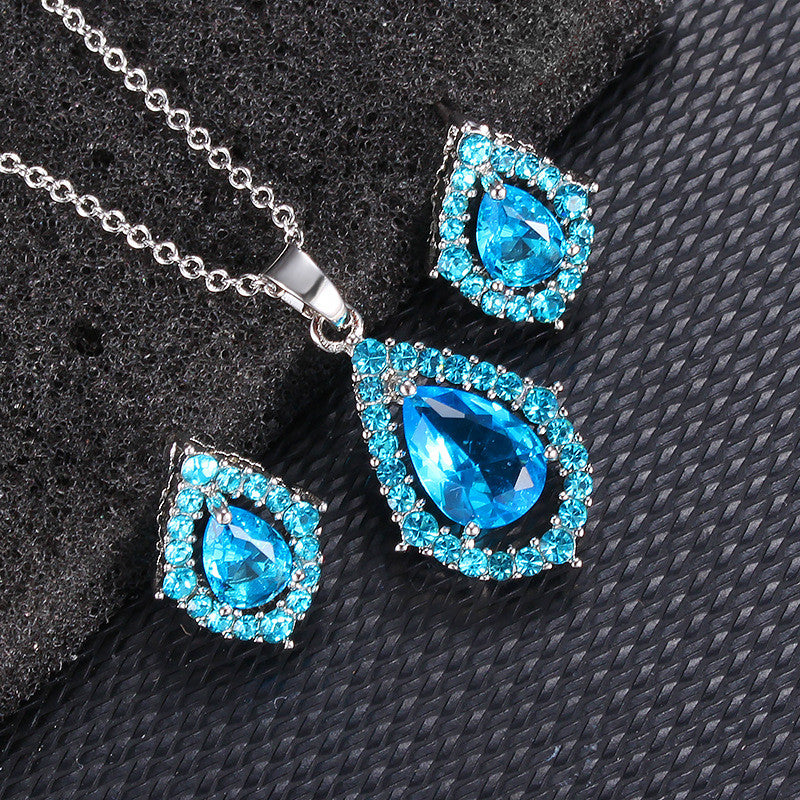 Shiny Zircon Wedding Necklace And Earring Set