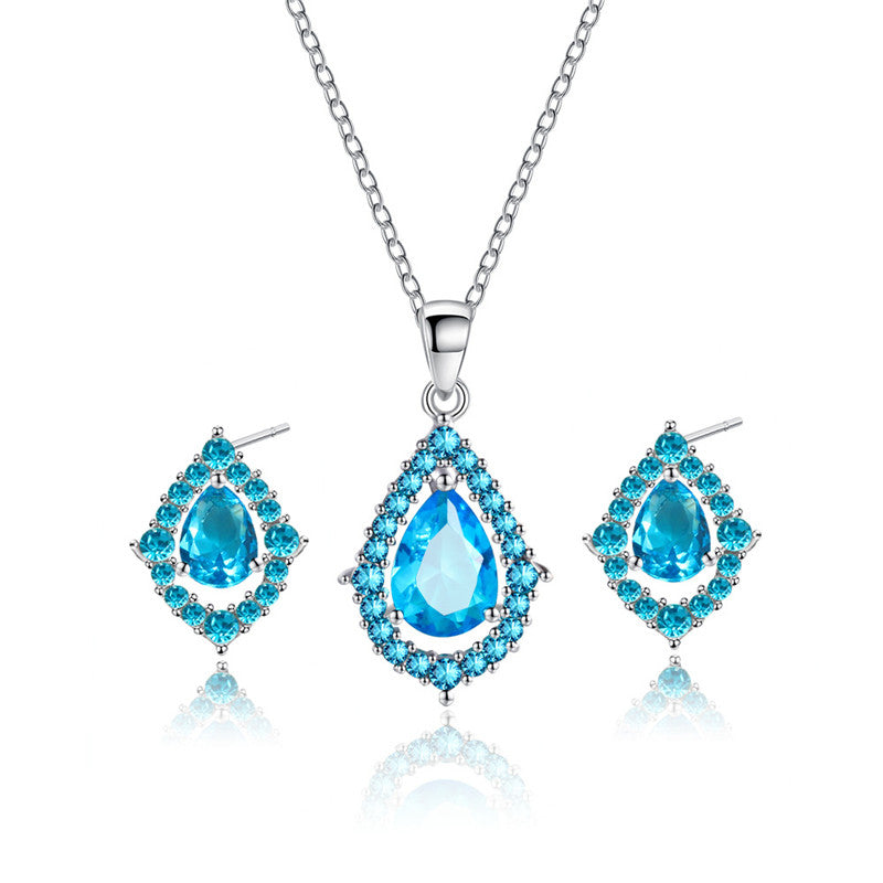 Shiny Zircon Wedding Necklace And Earring Set