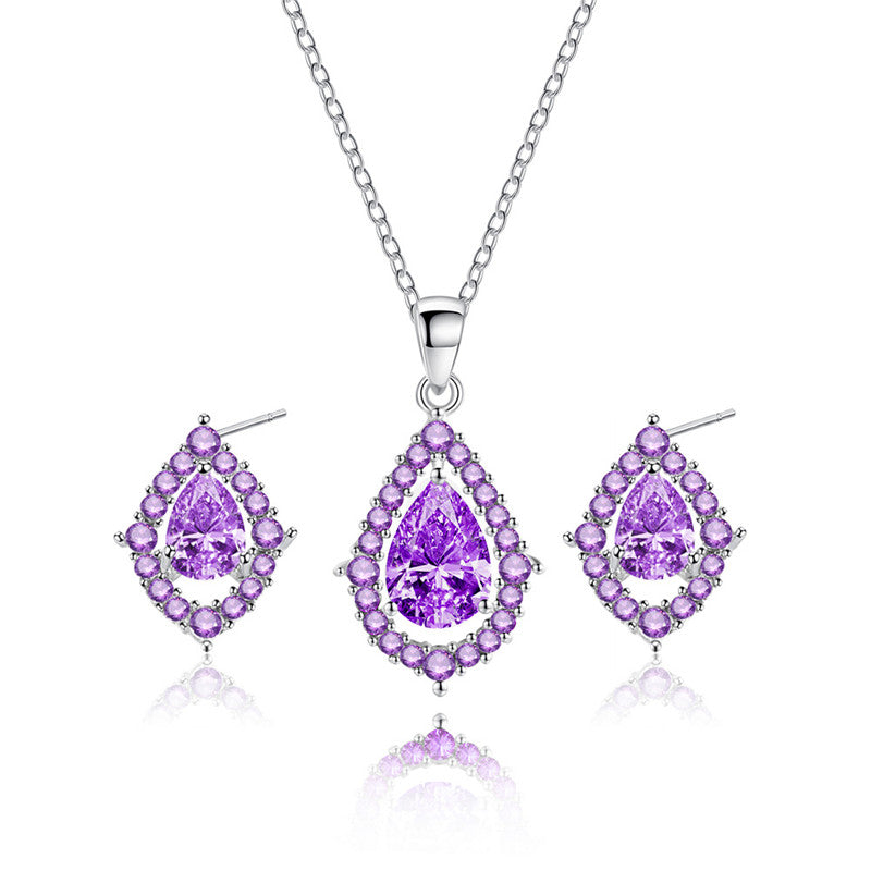 Shiny Zircon Wedding Necklace And Earring Set