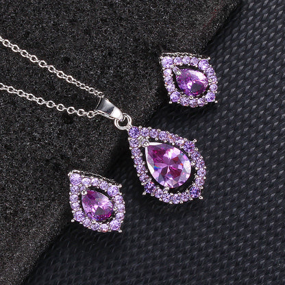 Shiny Zircon Wedding Necklace And Earring Set