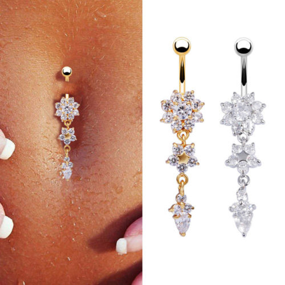 Water Drop Flower-Shaped Pendant Diamond Female Belly Button Nail