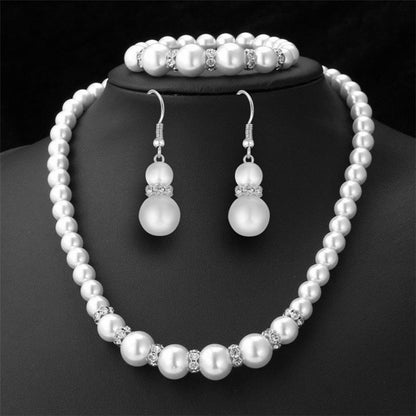 Pearl Set, Necklace, Earrings And Bracelet Three-Piece Set