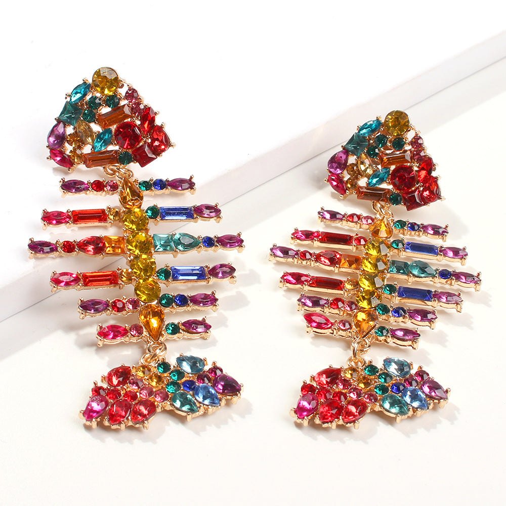 Fishbone color diamond earrings