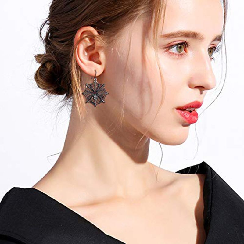 Gothic Punk Black Spider Web Drop Earrings Halloween Party Accessories Jewelry Gifts for Women